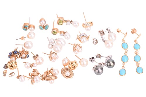 Lot 12 - A collection of mostly pearl earrings,...