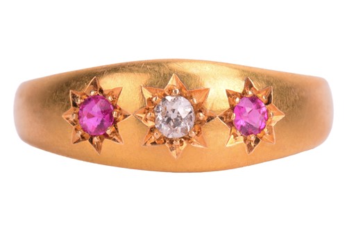 Lot 167 - An Edwardian diamond and pink sapphire gypsy...
