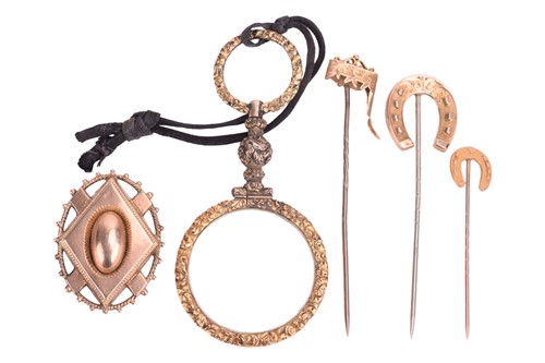 Lot 226 - A collection of three stick pins, a brooch and...