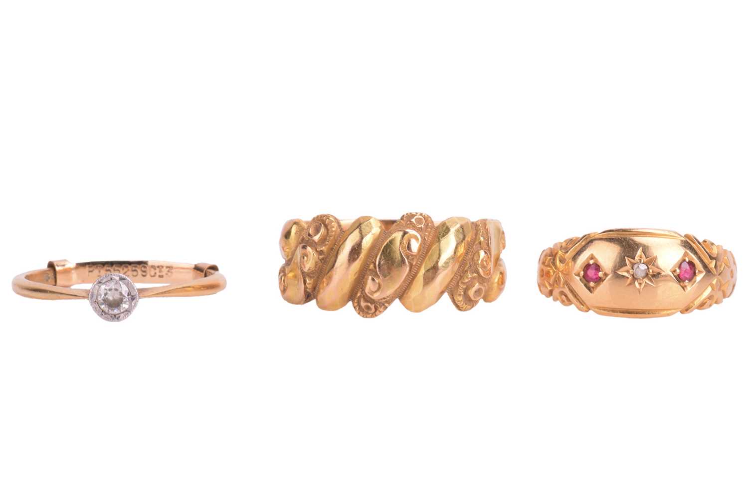 Lot 116 - A collection of three rings including an 18ct...