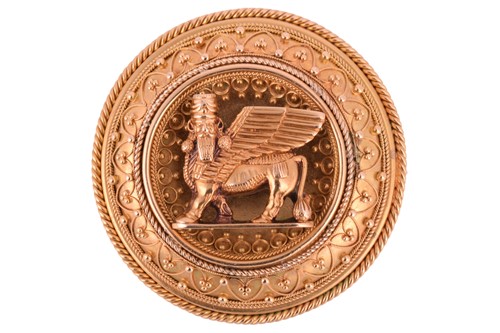 Lot 2 - A late Victorian Assyrian revival gold brooch,...