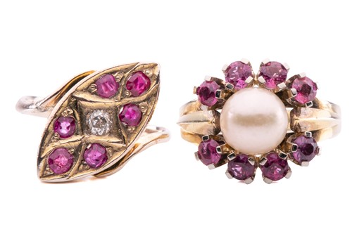Lot 65 - Two gem-set dress rings; including a...