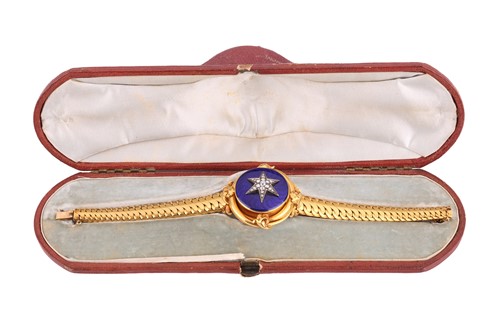 Lot 48 - A Victorian enamel and diamond locket bracelet,...