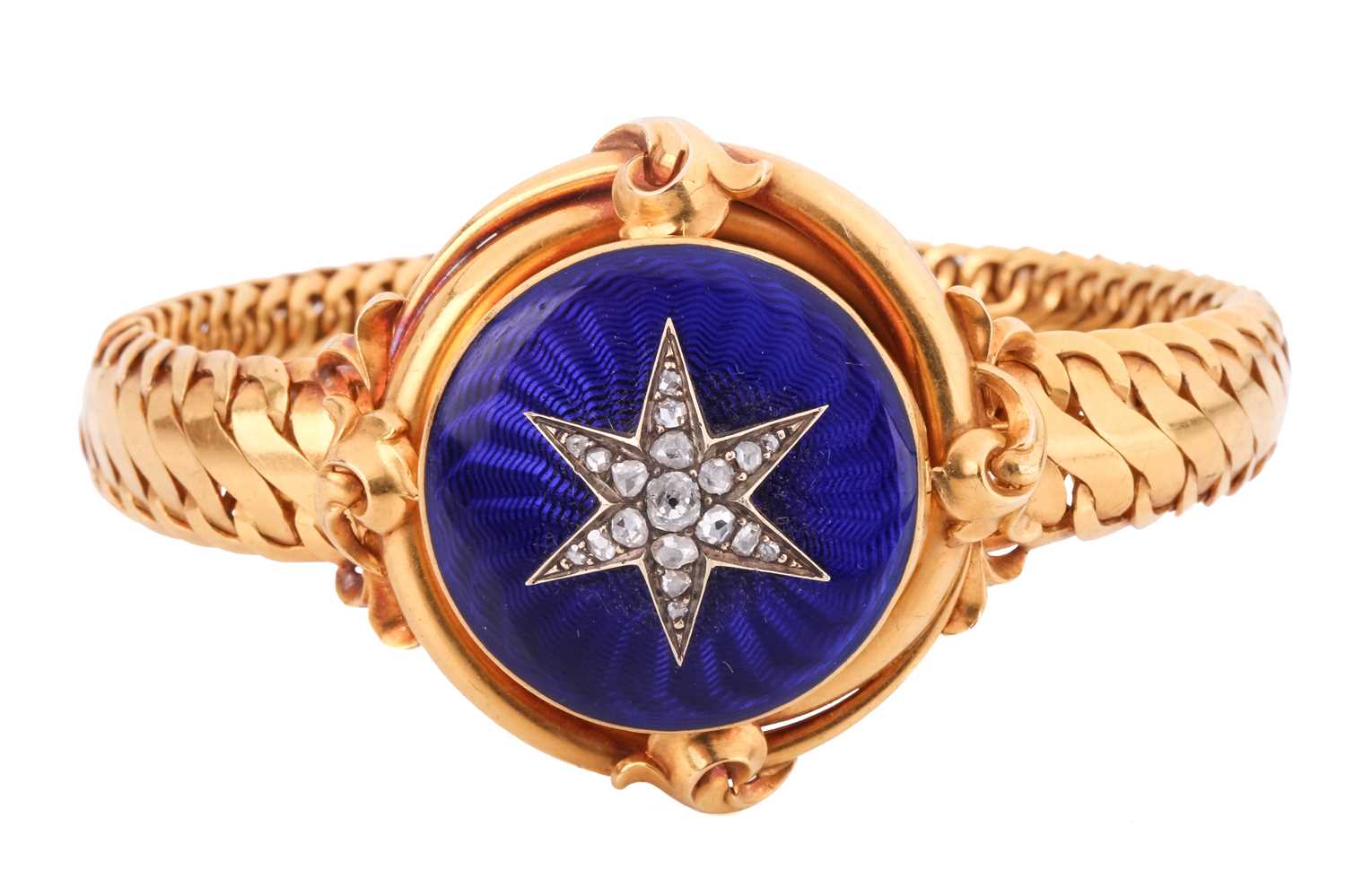 Lot 48 - A Victorian enamel and diamond locket bracelet,...