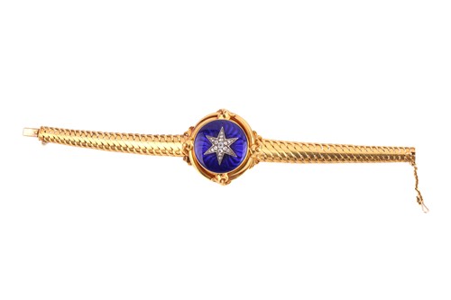 Lot 48 - A Victorian enamel and diamond locket bracelet,...