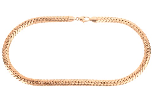 Lot 72 - A flat snake link necklace, completed with a...