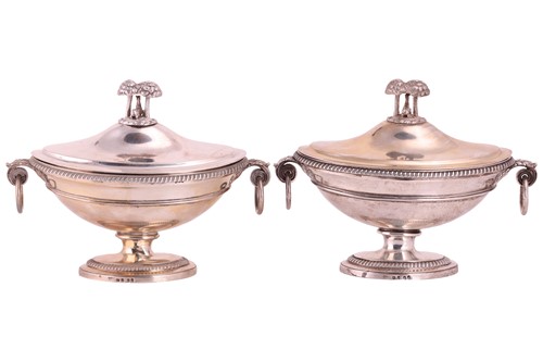 Lot 213 - A pair of George III silver tureens and covers...