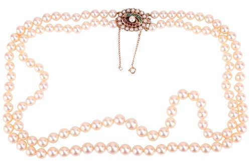 Lot 17 - A double-strand cultured pearl necklace, the...