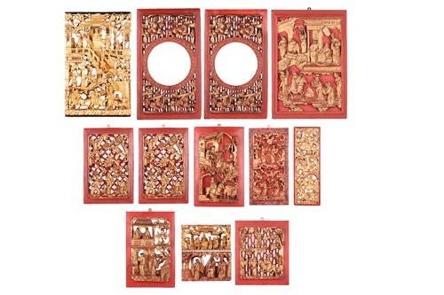 Lot 106 - A collection of Chinese hook-carved red...