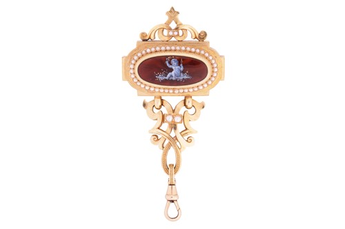 Lot 68 - A Late Victorian enamel and seed pearl watch...