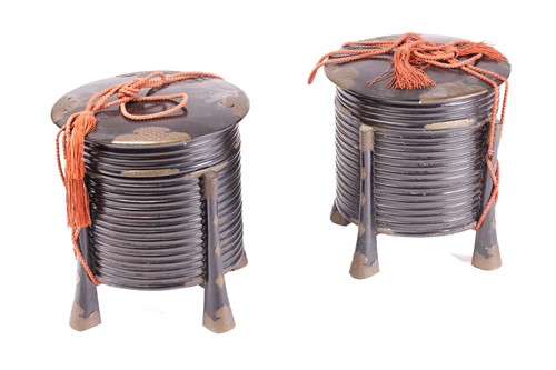 Lot 141 - A pair of Japanese black lacquer Kai-awase...