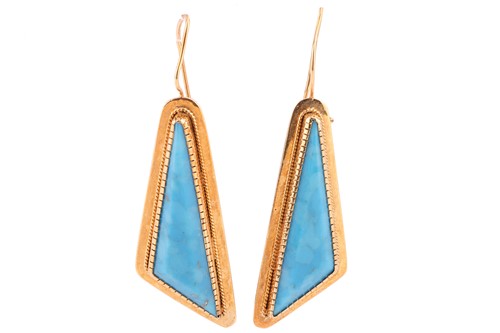 Lot 39 - A pair of reconstituted turquoise pendant...