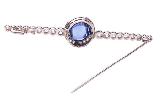 Lot 201 - An Art Deco sapphire and diamond set bar...