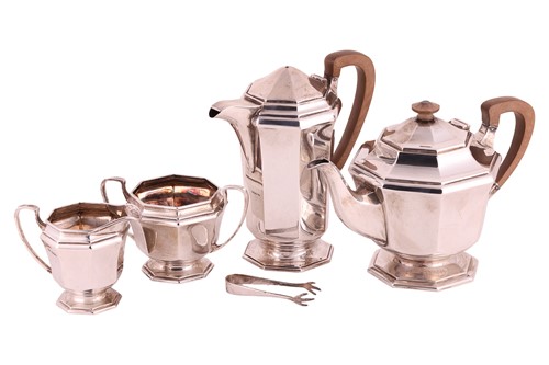 Lot 288 - A four-piece tea set, of panelled octagonal...