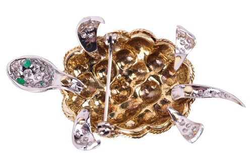 Lot 48 - A diamond and enamel tortoise brooch with...
