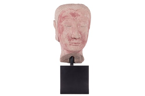 Lot 25 - A Siamese carved stone Buddha's head fragment,...
