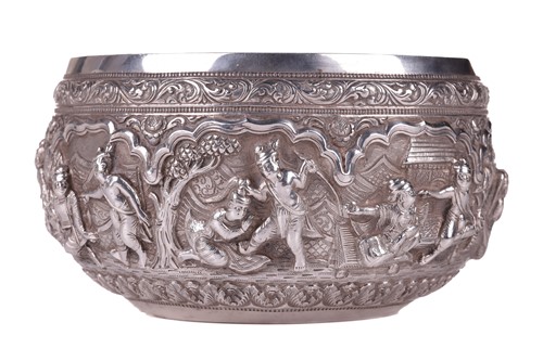 Lot 5 - A 19th-century Burmese silver circular bowl,...