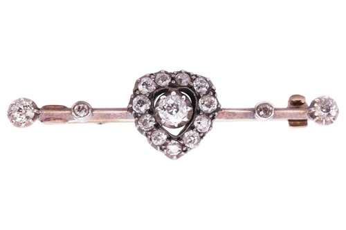 Lot 62 - A late Victorian diamond-set heart bar brooch,...