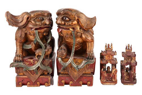 Lot 35 - A large pair of Chinese red lacquered and...