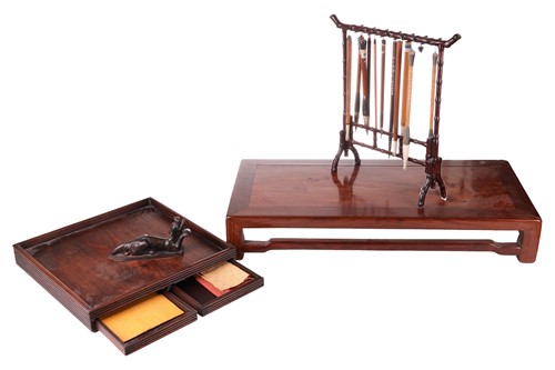 Lot 41 - A Chinese Hongmu square correspondence tray...