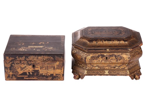 Lot 32 - A Chinese black lacquer ogee moulded...