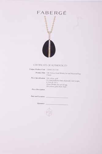 Lot 97 - A Fabergé Whitby jet egg pendant, the cabochon...