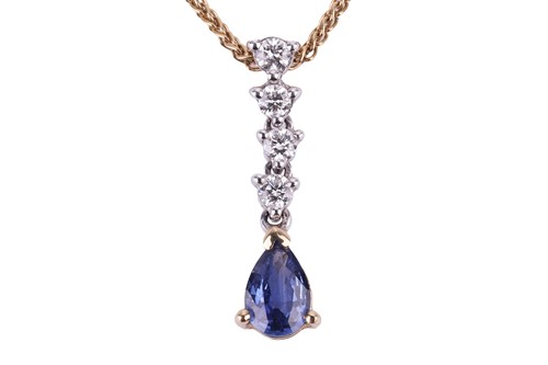 Lot 31 - A sapphire and diamond set drop pendant. The...