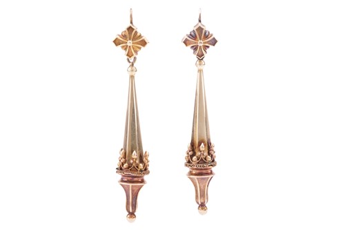 Lot 175 - A pair of Victorian Etruscan Revival drop...