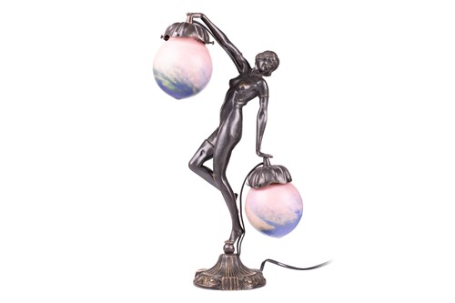 Lot 119 - An Art Deco-style Parisian bronze figural lamp,...