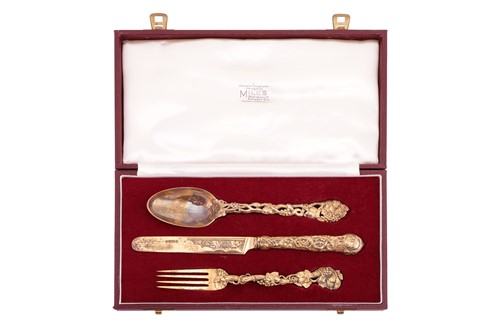 Lot 299 - A Victorian silver gilt three-piece...