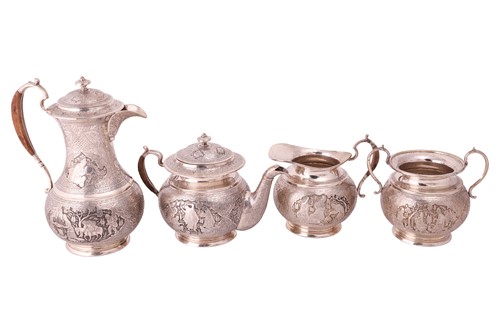 Lot 270 - A Persian four-piece tea service, circular,...