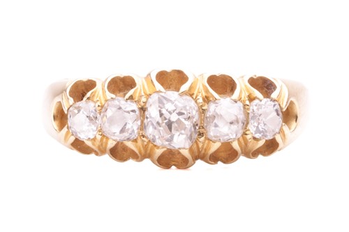 Lot 124 - An old-cut diamond five-stone ring, set with a...