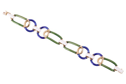 Lot 151 - An enamel interlaced link bracelet, comprising...