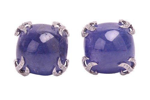 Lot 41 - A pair of tanzanite and diamond earrings, each...
