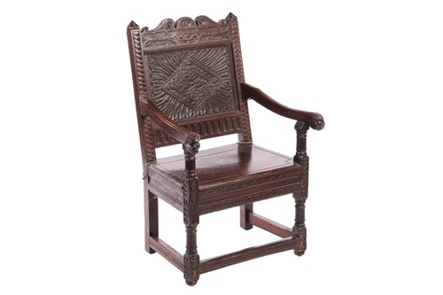 Lot 119 - An oak wainscot armchair, 17th century and...