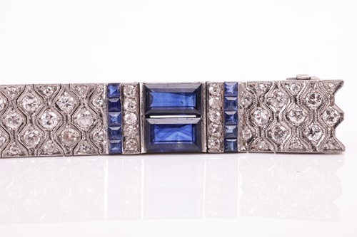 Lot 204 - An Art Deco sapphire and diamond line bracelet...
