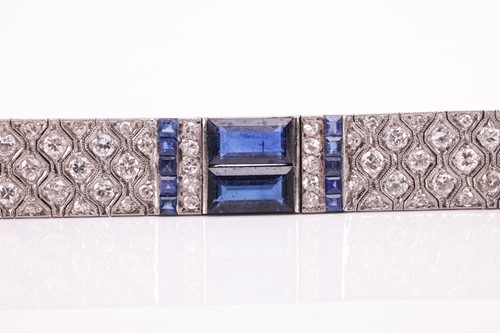 Lot 204 - An Art Deco sapphire and diamond line bracelet...
