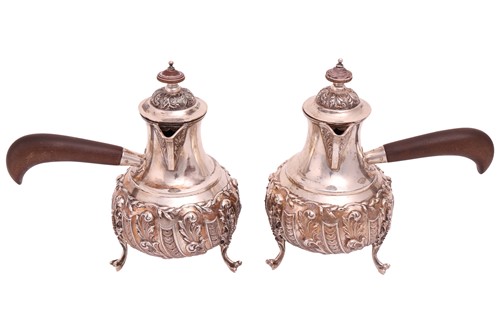Lot 305 - A pair of Edwardian silver Cafe Aut Lait pots,...