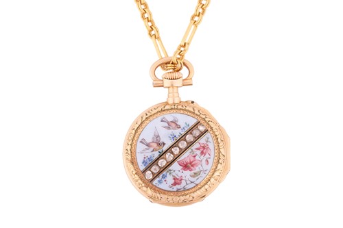 Lot 199 - An enamel and rose-cut diamond full hunter...
