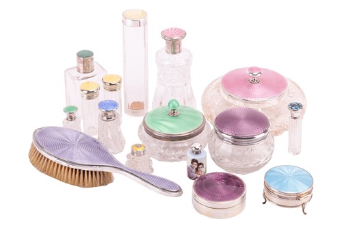 Lot 291 - Sixteen items of silver and enamel dressing...