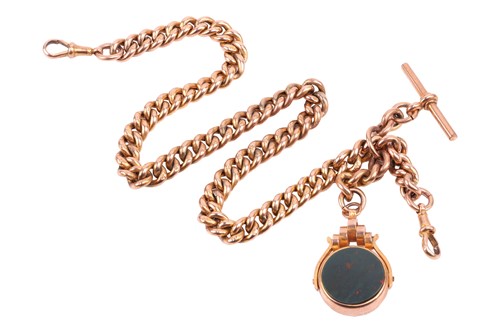 Lot 37 - A 9ct gold Albert chain and bloodstone swivel...