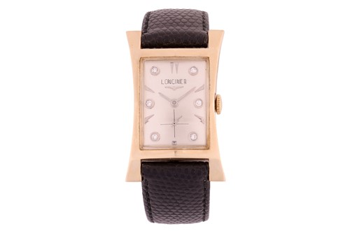 Lot 188 - A Longines hourglass mechanical watch in 14kt...