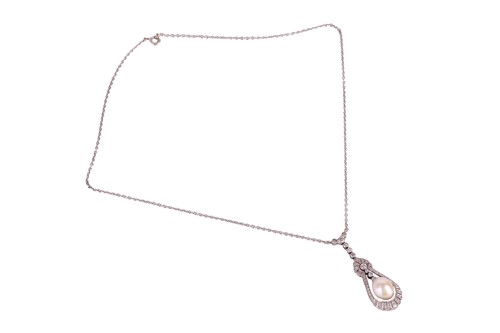 Lot 1 - A natural saltwater pearl and diamond lavalier...