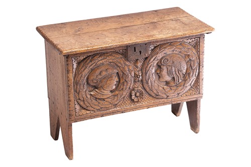 Lot 109 - A small 17th-century style oak six-plank...