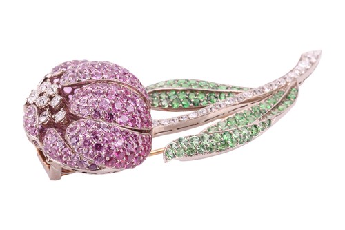Lot 96 - A gem-set brooch of tulip form, flowerhead...