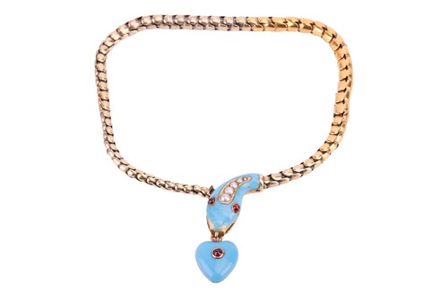 Lot 78 - A Victorian enamel snake bracelet, the head...