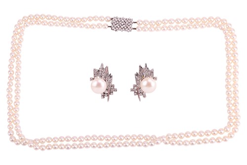 Lot 105 - A double-row cultured pearl necklace with...