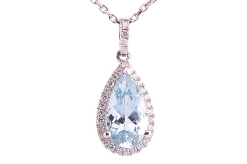 Lot 86 - An aquamarine and diamond pendant, featuring a...