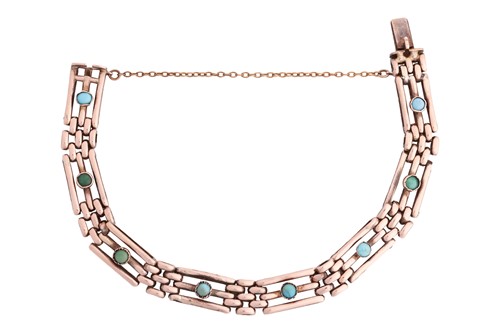 Lot 41 - A gate bracelet set with turquoise, formed of...