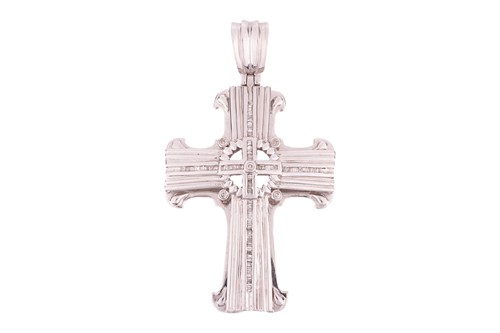 Lot 77 - A diamond-set cross pendant in 14ct white gold,...